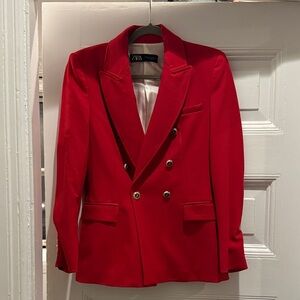Zara Red Double-Breasted Blazer